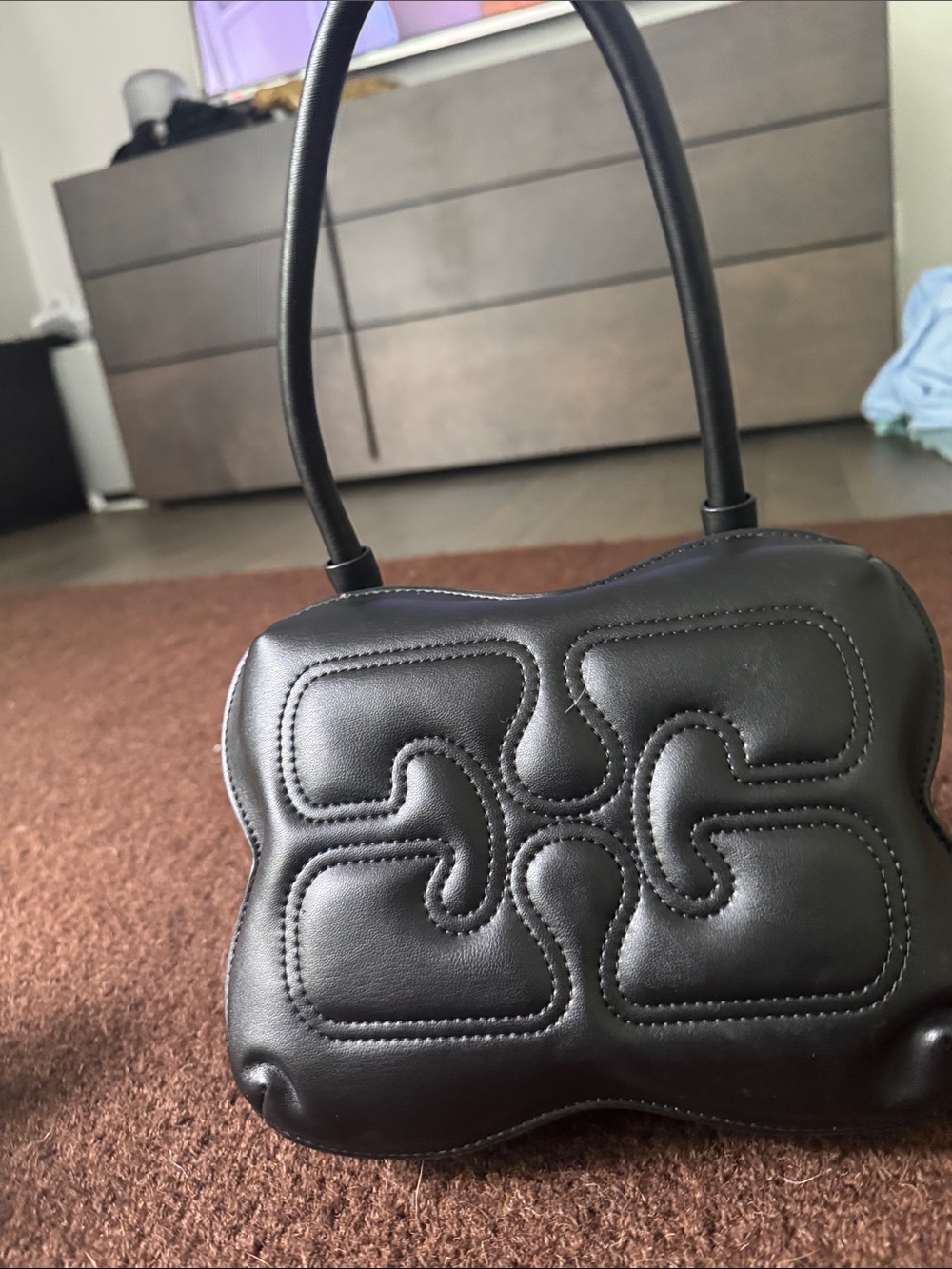 Ganni Black Quilted Mini Top-Handle Bag